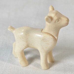 Vintage Plastic Goat Figure Movable Head White Farm Animal Toy 1950s